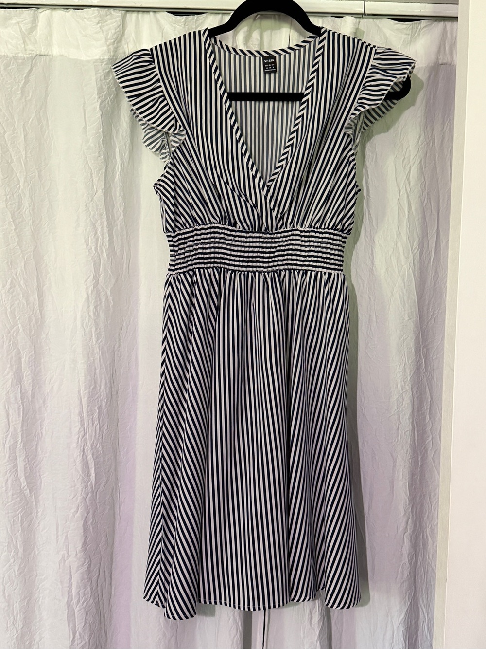 Black and White Striped V-Neck Midi Dress